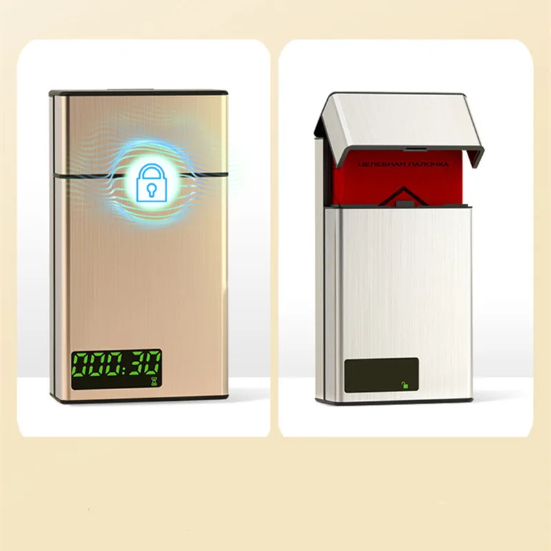 Creative Metal Time Lock Box for Cigarette USB Self-discipline Smart Tobacco Case with LED Display Aided Smoking Cessation 4