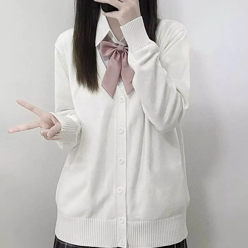 Japanese fashion solid color V-neck knitted sweater,original newJK uniform cardigan top,autumn and winter women's cotton sweater 4