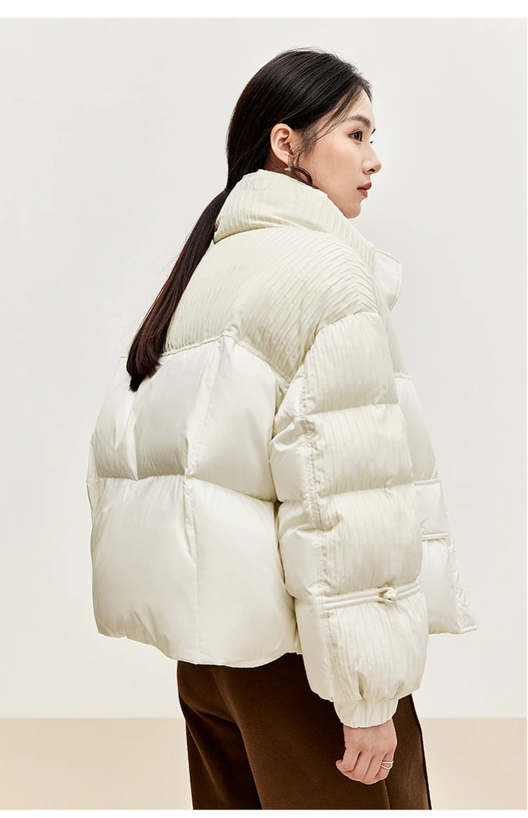 SENTUBILA Women's Cropped Down Coat 2024 Winter Fashion Puffer Jacket 90% White Duck Down Stand Neck Outerwear Ladies W44Y56273
