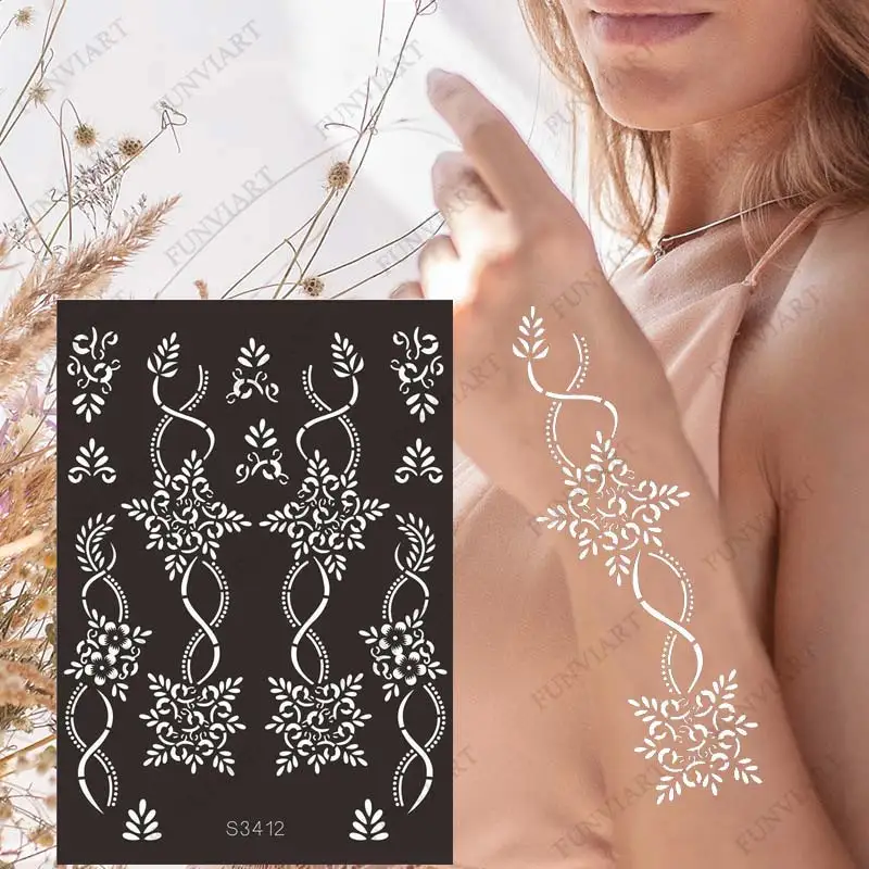 Henna Tattoo Stencils Reusable Temporary Hand Arm Sleeve Mehndi Stencils Designs Painting Template DIY Tattoo Supplies