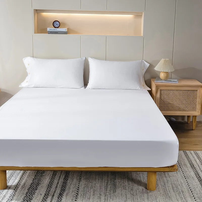 White Bed Sheets Household Hotel Elastic Non-slip Dust-proof Protective Bedding Luxury Fashion Modern Breathable Soft King Queen 3