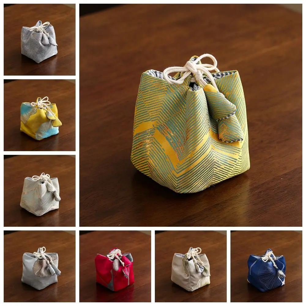 Chinese Style Teacup Drawstring Cloth Pouch Print Portable Small Item Pouch Multifunctional Breakage-proof Teaware Storage Bag 6