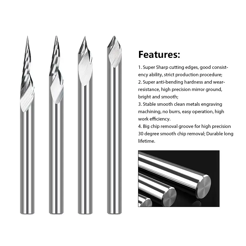 PCB Engraving Bit 3.175mm Shank V Shape Carving Bits 10-90 Degrees Carbide CNC Router Bit Tipped 0.1 0.2 0.3mm 3D Milling Cutter image 2