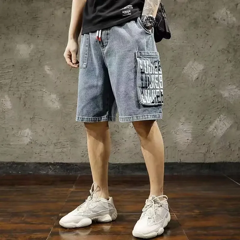 Denim Shorts Men Summer Workwear Multi-pocket Loose Fit