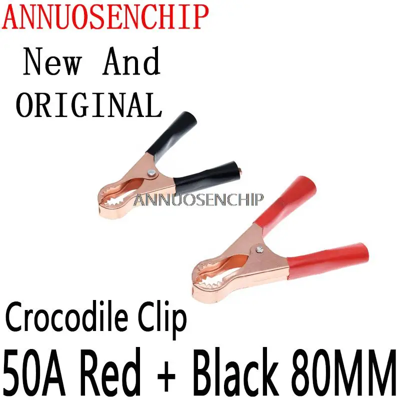 

1SET Crocodile Car Caravan Van Battery Test Lead Clips Best Promotion Alligator Clips Connector Plug Power 50A Red + Black 80MM