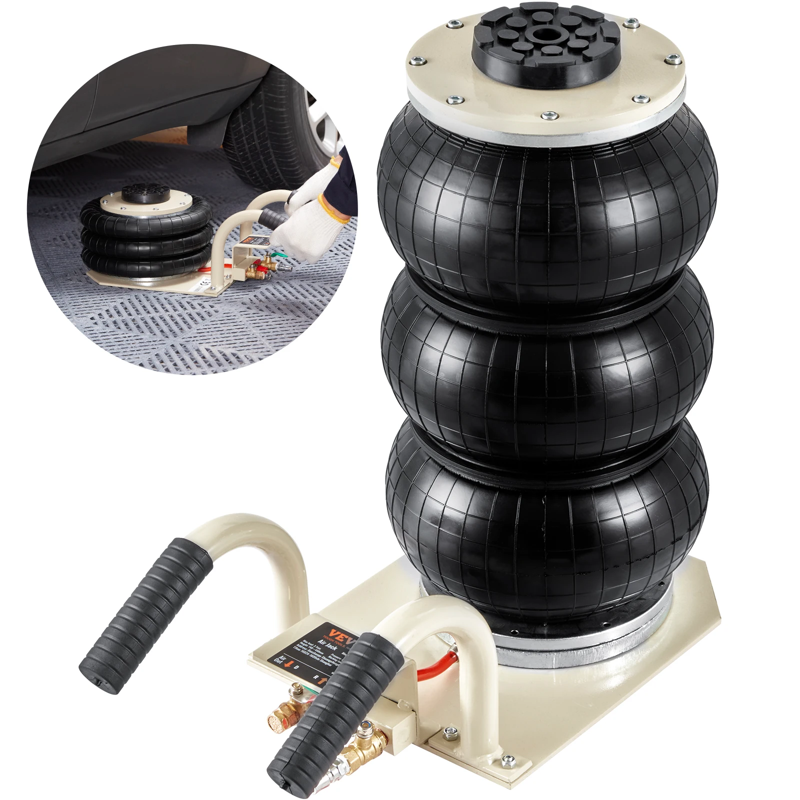 SucceBuy Cric pneumatique à triple sac, capacité de 3 tonnes (6600 lb), cric pneumatique portable pour voiture, robuste et levage rapide pour la réparation de garage