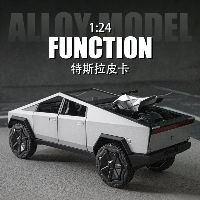 1:24 Tesla Cybertruck Pickup Alloy Car Model Diecasts Metal Toy Off-road Vehicles Truck Model Sound and Light Kids Gifts C107 2