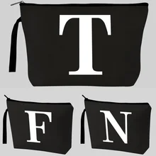 

New Travel Cosmetic Bag Women Toiletry Storage Vanity Organizer Toilet Bag Makeup Kit 26 White English Letter Print Canvas Purse