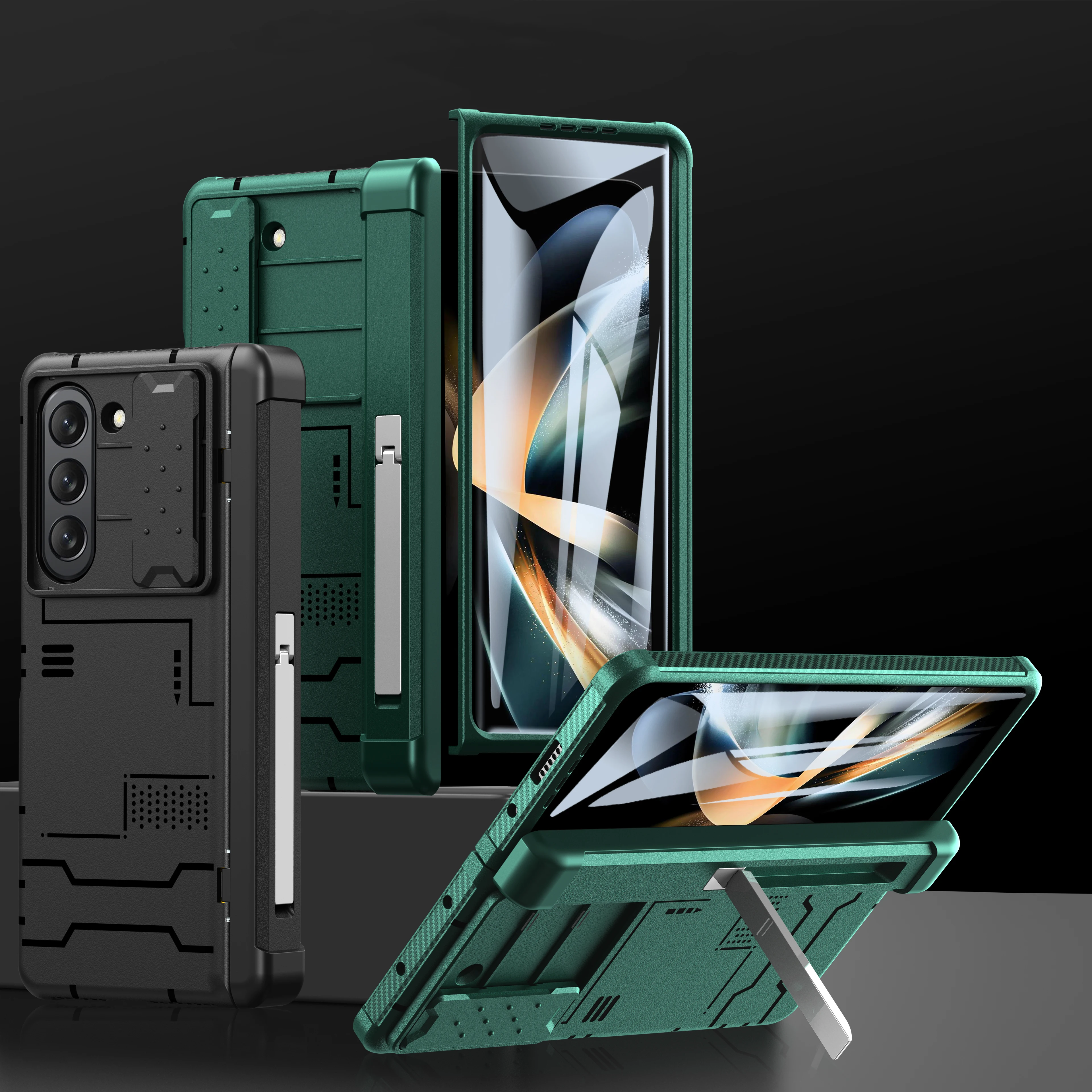 

Шарнирный чехол для Samsung Galaxy Z Fold 5, чехол с защитой скользящей камеры Fold5, жесткий ударопрочный чехол из поликарбоната с металлической подставкой