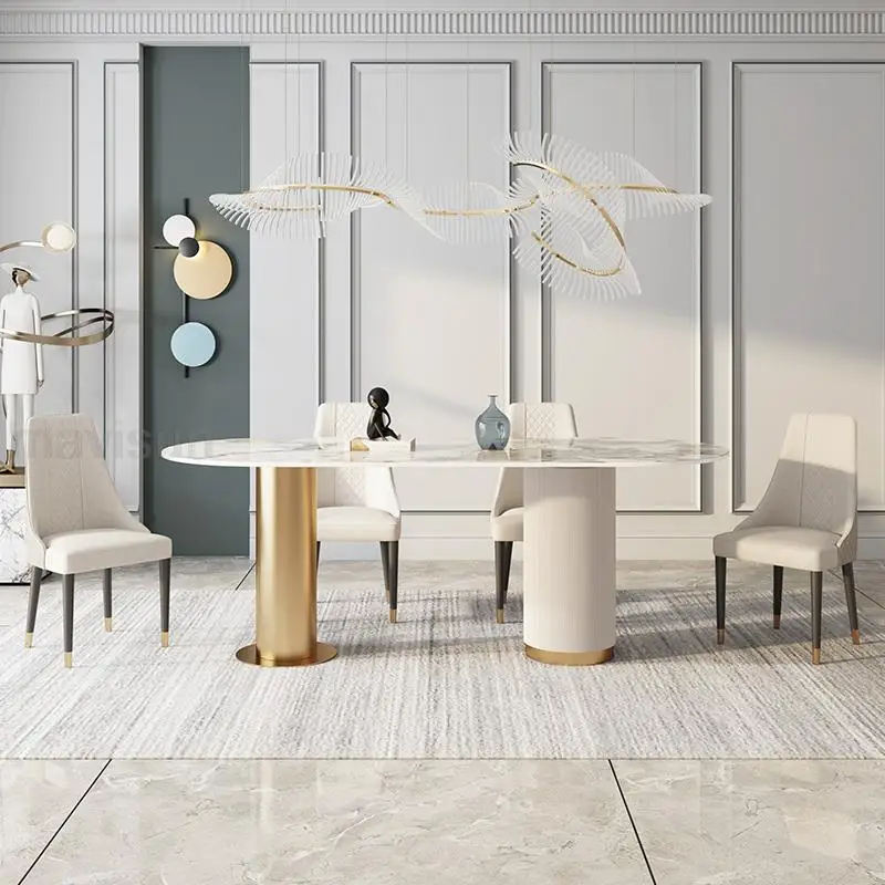 

Designed rectangular table with glossy rock slab for desk luxury fashionable house furniture round corner 1.6m dining