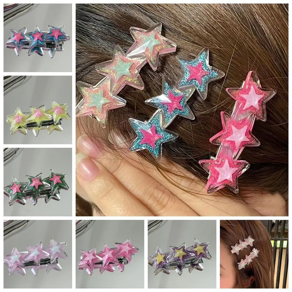 

Y2k Hair Accessories Glitter Star Hair Clips New Design Solid Color Star Pattern Duck Billed Hair Clips Pentagram Hairclip
