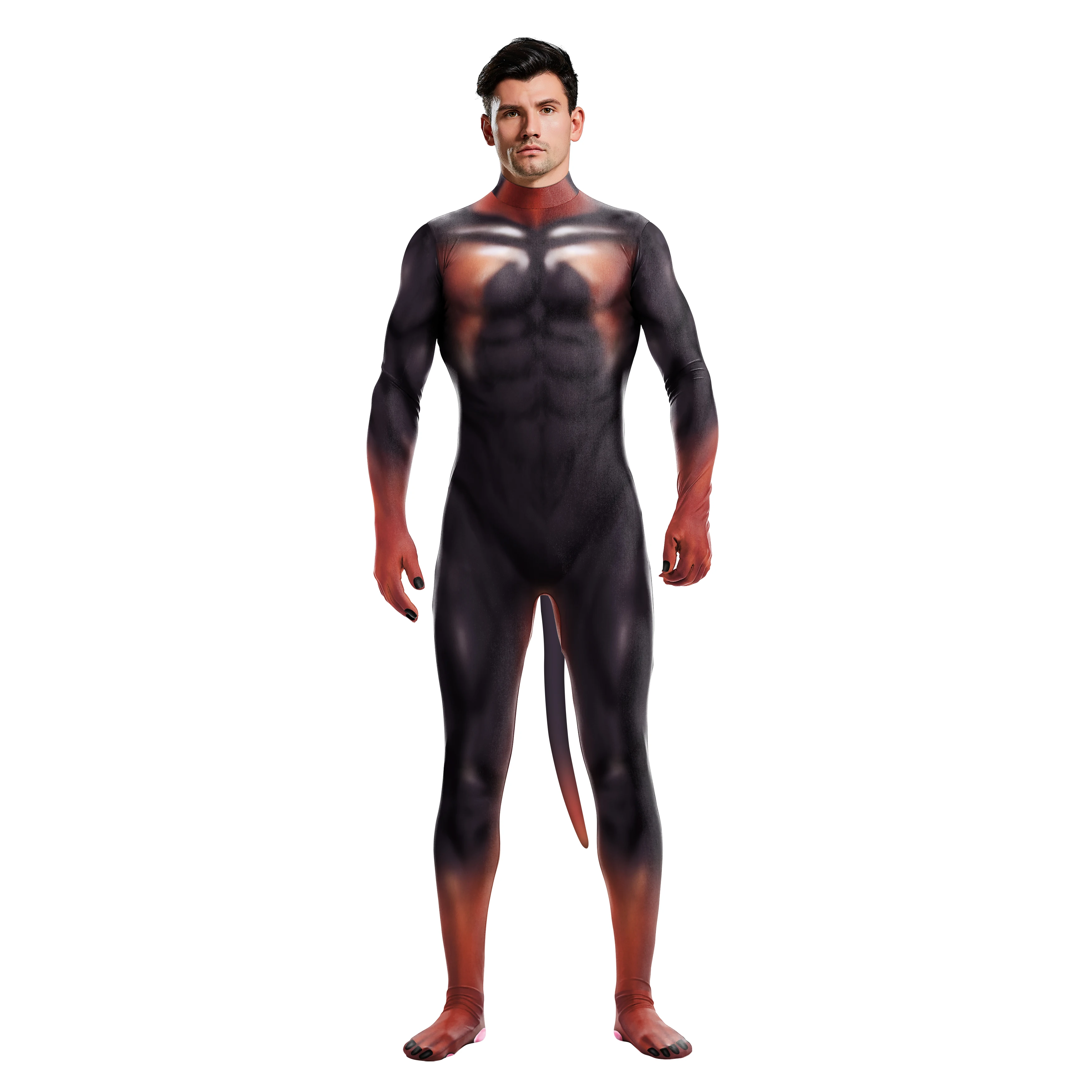 Cosplay Halloween Animal Wolf 3D Printing Petsuit With Tail Furry Costume Zipper Jumpsuit Men Zentai Bodysuit