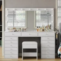 55" W , Makeup Vanity with Charging Station, 15 Drawers with Lighted , 3 Lighting Modes, Brightness Adjustable, Makeup Vanities 1