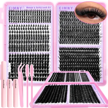 EIMNY Manga & Spiky Lash Kit DIY Cluster Eyelash Extension Mixed 8-16mm Lengths Individual Lashes Beginner Friendly Wispy Lashes 1