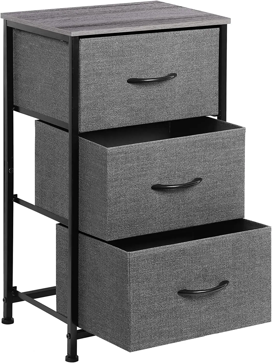 

Small Nightstand Dresser, 3 Drawer Fabric Storage Bins Organizer, Gray