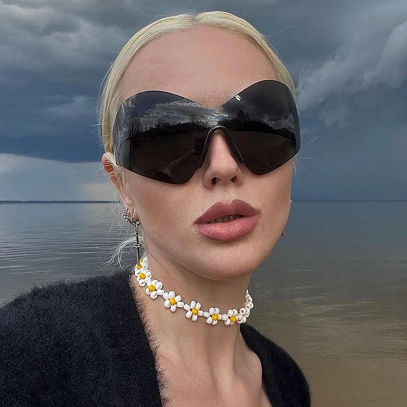 Y2K Sports Sunglasses Women One-Piece Rimless Wrap Around Sun