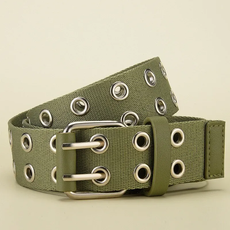 Men's Belt Canvas Belt Double Row Pin Buckle Belt Fashion Casual WOMEN'S Belt Outdoor Sports Belt with Cargo Pants Jeans Belt