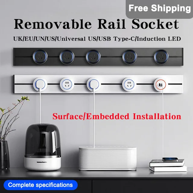 ที่ถอดออกได้ Power TRACK Rail SOCKET UK/EU/UN/US/Universal US/USB Type-C ติดผนัง/ฝังซ็อกเก็ตห้องครัวห้องน้ําซ็อกเก็ต 1