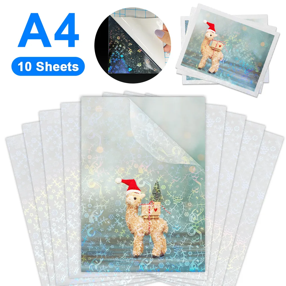 10 аркушів Пісочні зірки A4 Блискуча прозора голографічна накладка Плівка для холодного ламінування Клейка упаковка своїми руками Картка Плівка для ламінування фотографій