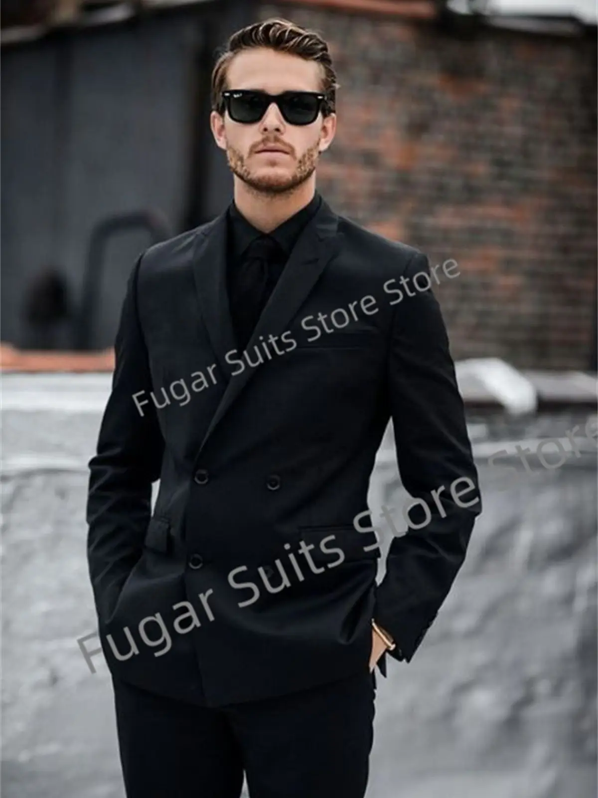 Business Black Wedding Men Suits Slim Fit Peak Lapel Groom Formal Tuxedos 2 Pieces Sets High Quality Male Blazer Costume Homme