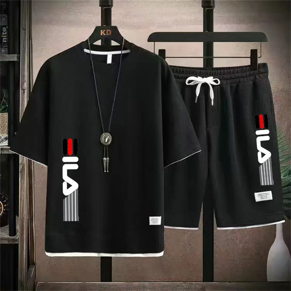 2024 Summer Fashion T-shirt Waffle Brand Casual suit Breathable and comfortable sportswear S-3XL