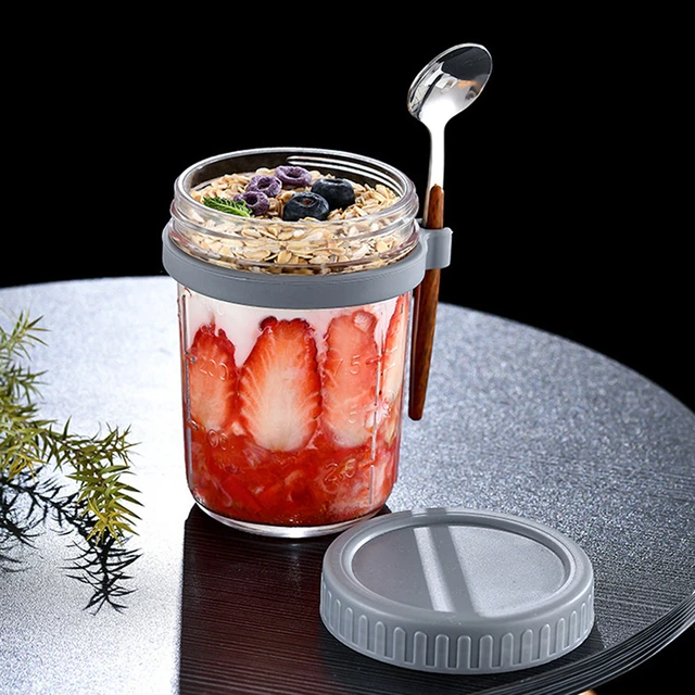 Set of 2 Oatmeal Containers with Lid and Spoon Glass Jar Breakfast  Spoonmason Jars for Overnight Oats Oatmeal Cup - AliExpress