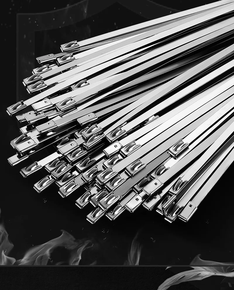 Description Picture 3 of item100Pcs 4.6mm 8mm 304 stainless steel cable ties self-locking wire bridge metal ties outdoor anti-oxidation marine cable ties