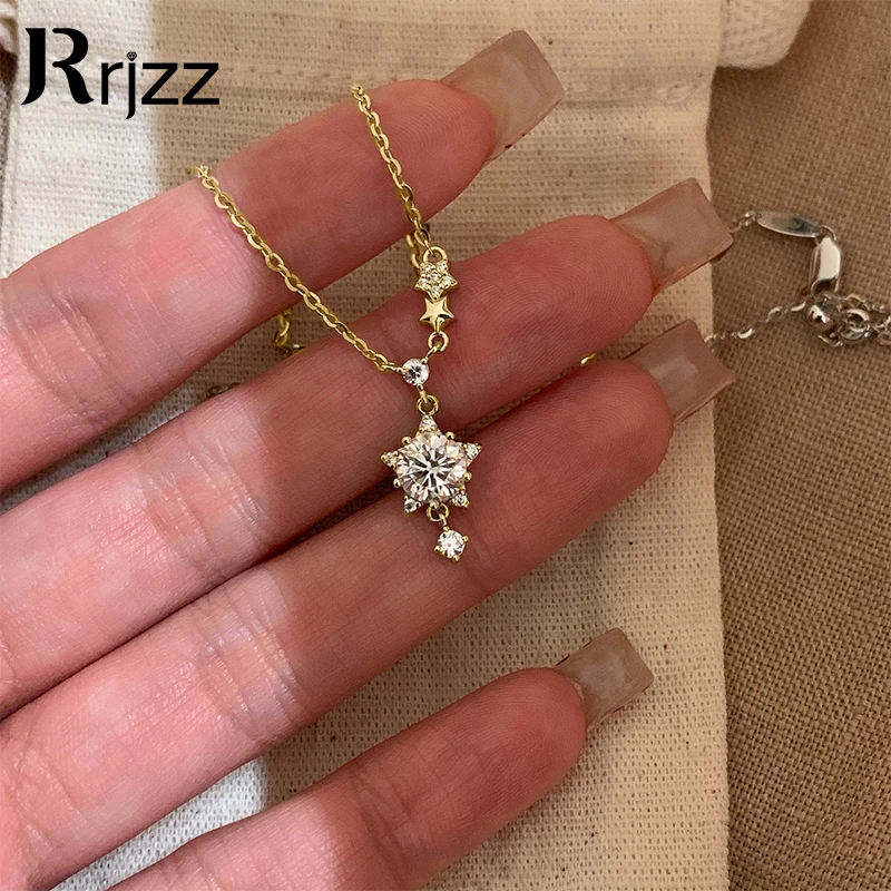 Rrjzz 6.5mm 1.0ct 라운드 D 컬러 모이사나이트 펜던트 목걸이 여성용 럭셔리 스파클링 드리미 스타 썬 샤이니 목걸이 쥬얼리