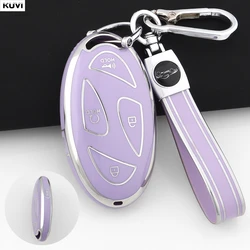 Elegant TPU Car Remote Key Case Cover with Keychain - Protective Accessory (5 BTN Purple Set)
