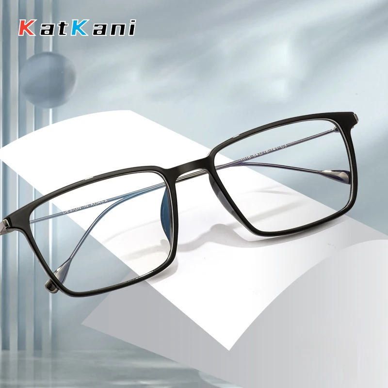 

KatKani New Fashion Retro Square Spectacle Ultra Light TR 90 Titanium Large Size Optical Prescription Glasses Man Woman Frame