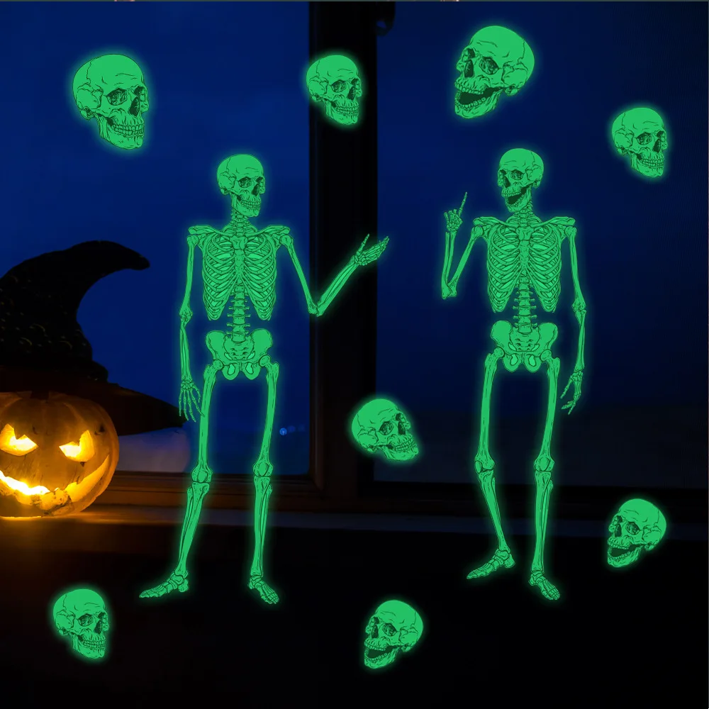 

Luminous Halloween Nightlight Horror Skull Head Wall Art Stickers Decal Decor Vinyl Poster Mural removeable Kids gift