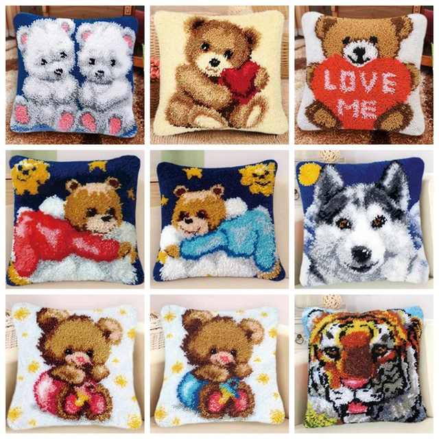 Animal latch hook canvas cute dog DIY Latch Hook Rug Kit 3D Segment  Embroidery Pillow Wool