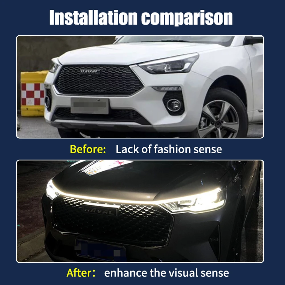 OKEEN 180cm Led Car Hood Lights Strip Universal Engine Hood Guide Decorative Light Bar Auto Headlights Car Daytime Running Light