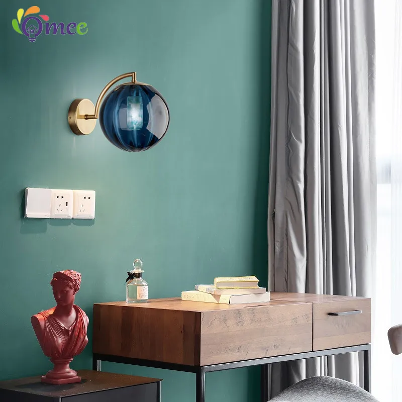 Omee Glass Lampshade Wall Lamp Modern Minimalist Living Room Background LED Wall sco Bedroom Lamps Hotel Lighting Bedside Lights