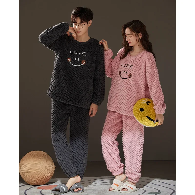 Sleepwear Men Pajamas Women Pajama Sets Couple Pajamas Autumn Winter Warm Flannel Big Size Loungewear Nightwear Kawaii Clothing