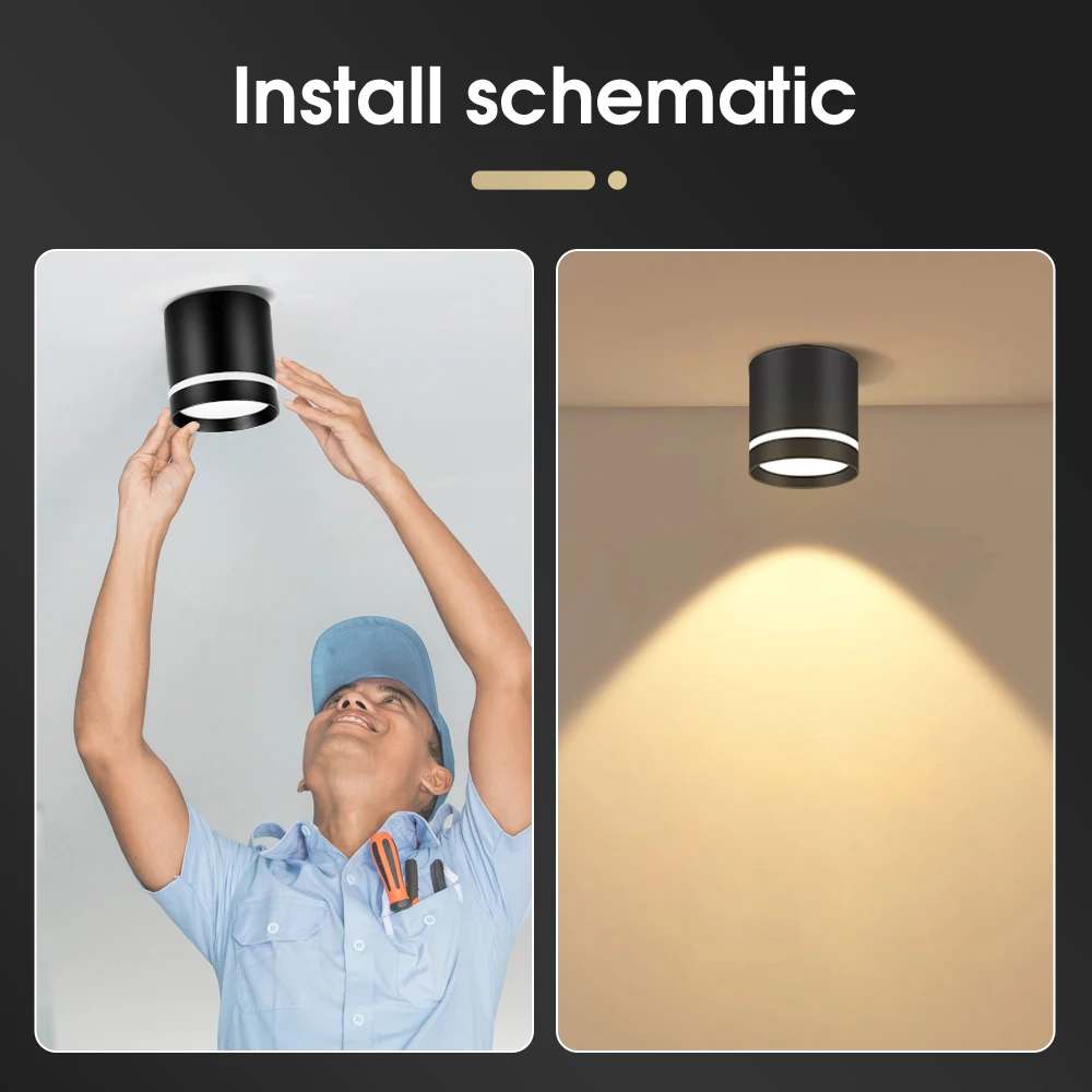 LED 천장 스포트라이트 표면 장착 LED 스포트라이트 다운 라이트, 주방 다이닝 룸 스폿 고정장치, 5W 블랙 화이트, 10W, 15W, 220V
