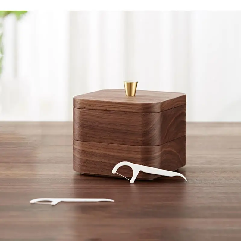 

Square Wooden Toothpick Jewelry Box Dental Floss Cotton Swab Storage Boxes Home Desktop Cotton Swab Toothpick Holders Dispenser