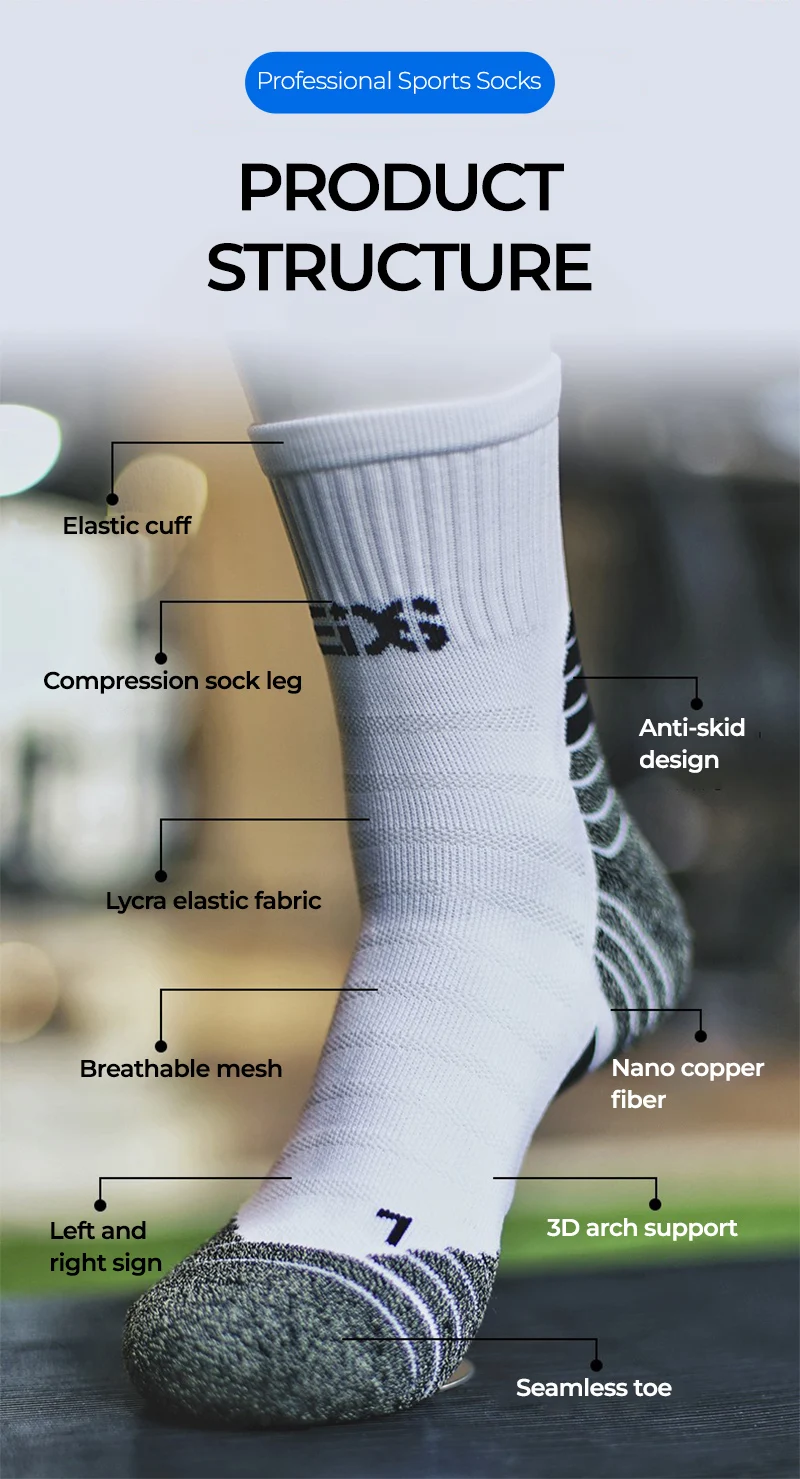 Deodorant Nano Kupfer Sportsocken für Herren, antibakteriell, Basketball, Klettern, Sommer, Kompression, MTB, Radfahren, Fahrrad, Laufen – Detail 8