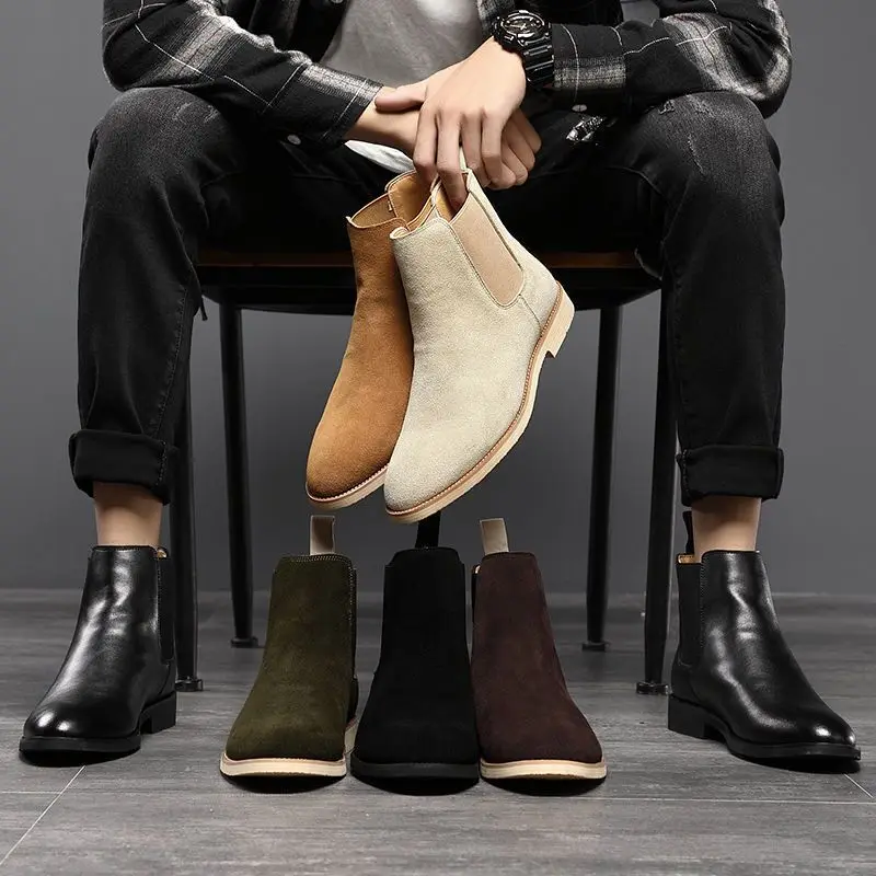 Botas Chelsea de cuero genuino de gamuza Retro para hombre botines de moda para hombre botas cortas casuales de estilo brit nico zapatos de ca a
