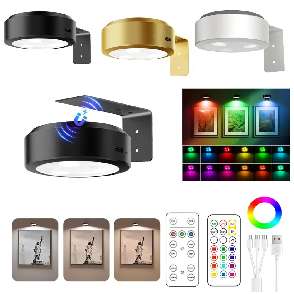 Picture Lights for Wall Rechargeable Magnetic Poster Lights Remote Dimmable Timer Painting Light Wall Decor