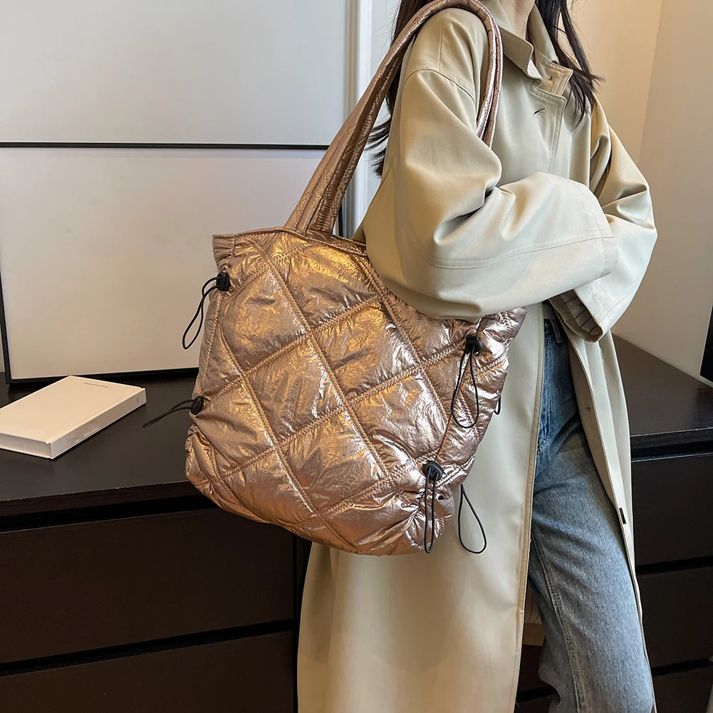 Women Puffer Shoulder Bag Simple Solid Color Top-handle Handbag