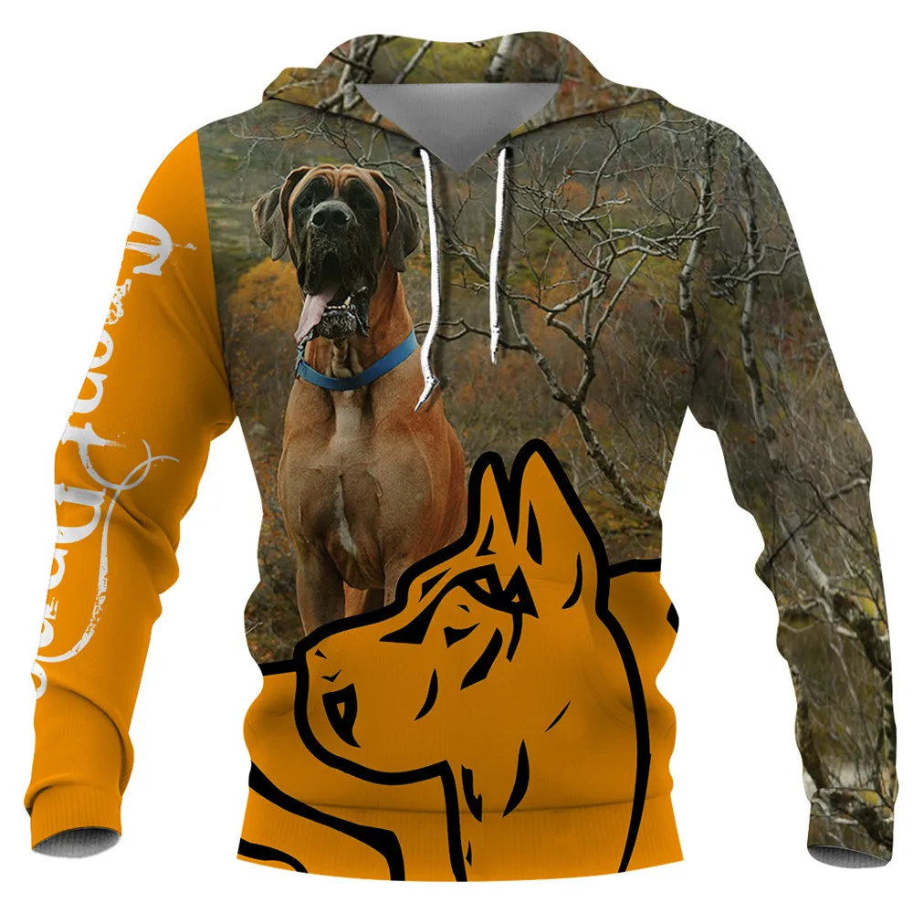 

HX Great Dane Hoodie 3D Graphic Animals Dog Contour Printed Hoodies Harajuku Sweatshirts Fashion Men Clothing