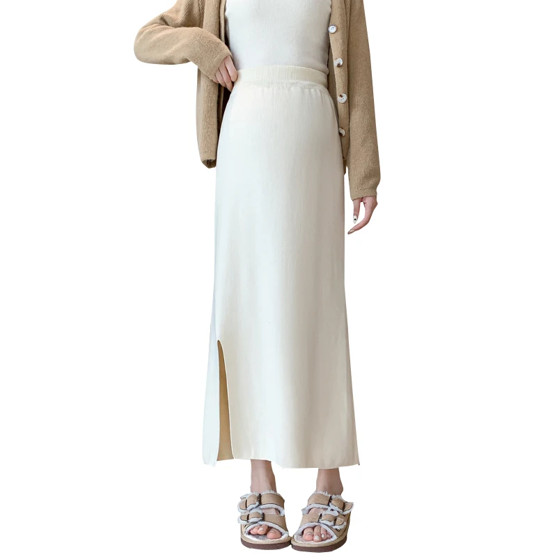 Pregnant Women Clothing Autumn Winter Maternity Simple Half Skirt Casual Knitted One-step Skirt Split Pregnancy