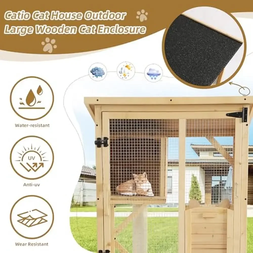 Outdoor Cat Playpen with Cat Condo Scratching Post Plush Ball Large Enclosure Fun and Safety