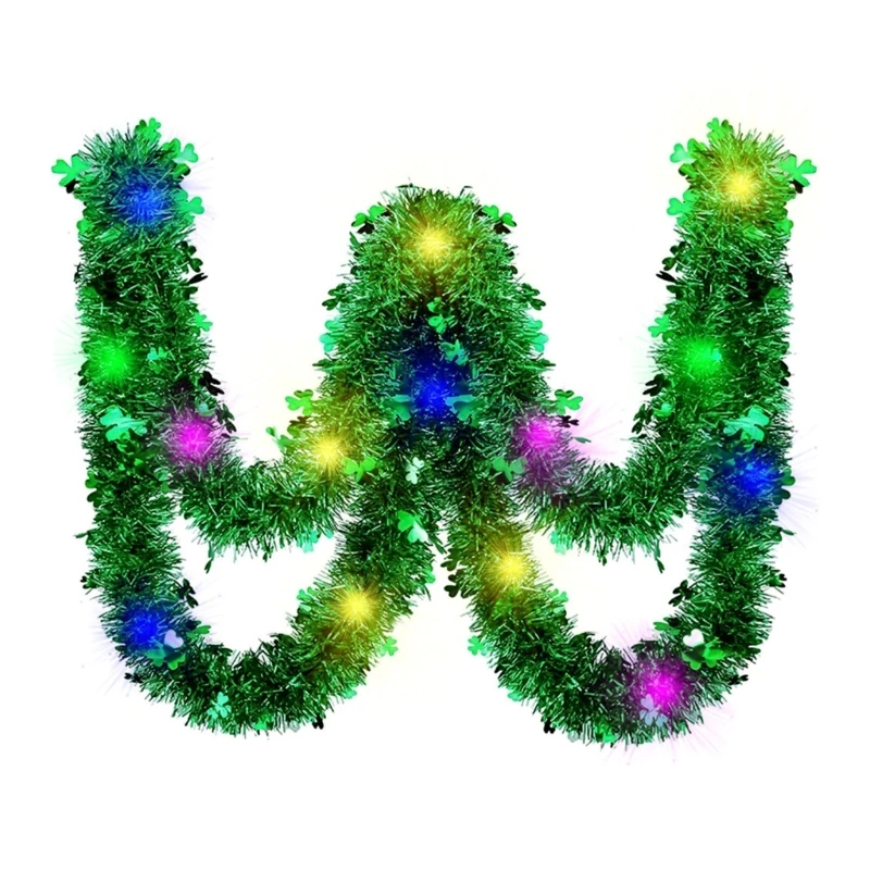 

Привлекательные декоративные шерстяные полоски со светодиодными светло-зелеными полосками трилистника для ирландских фестивалей,