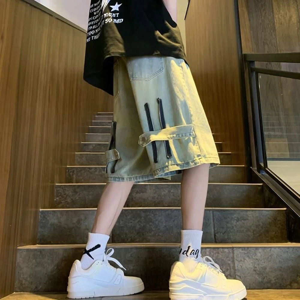 American Street Retro Zipper Five-point Pants Men's High Street Hip-hop Summer Thin Section Old Straight Y2K Washed Denim Shorts