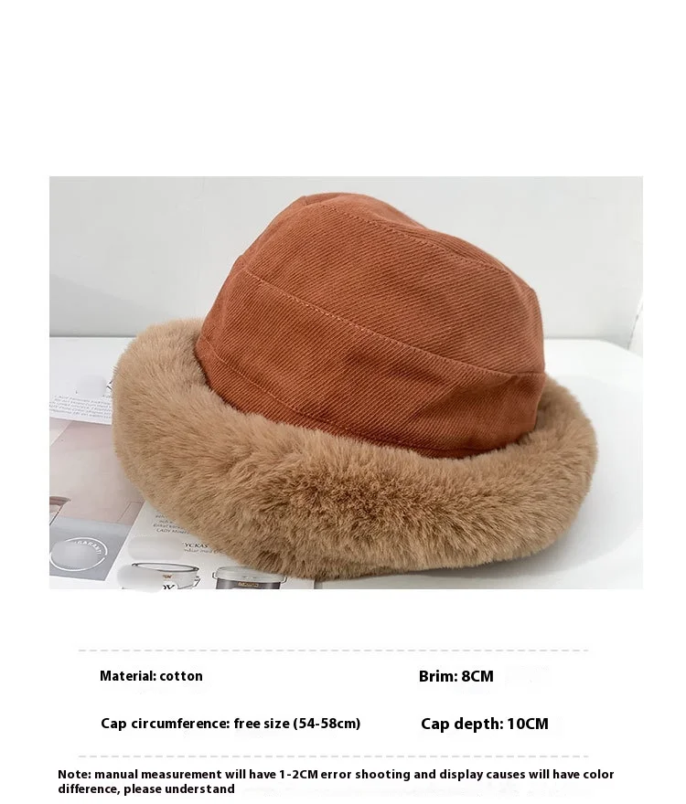 Autumn Winter Thick Plush Bucket Hat Warm Ear Protection Basin Hat_voghion.com