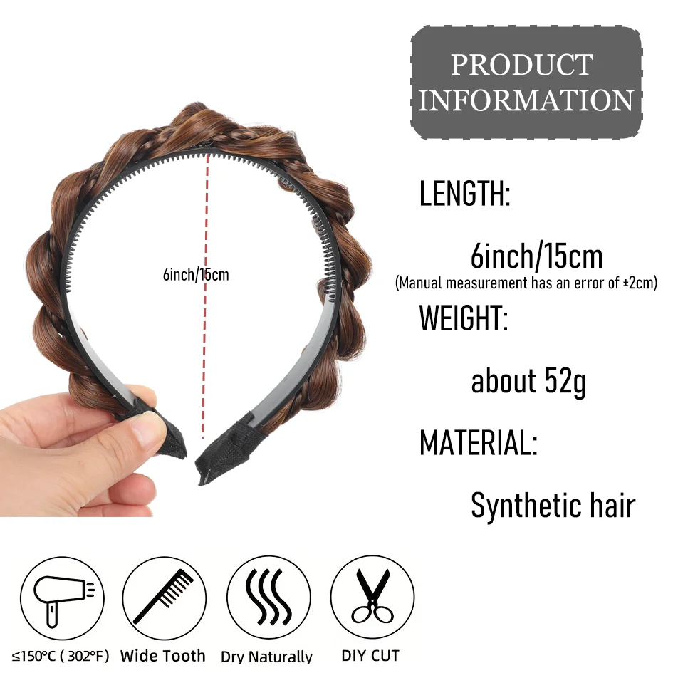 Allaosify Synthetic Hair for women Gourd fishbone Braid Headband Non-slip tooth design Braided fake headband