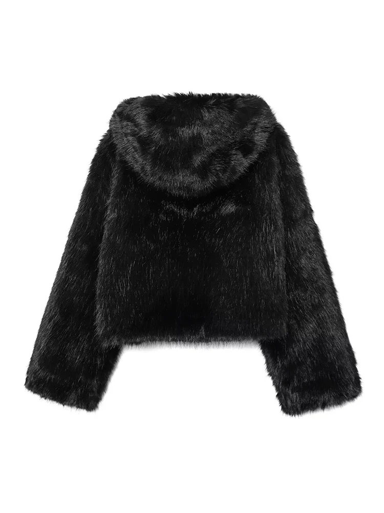 Autumn New Women Winter Oversized Warm Hooded Coat Fashion Elegant Solid Shaggy Hairy Faux Fur Streetwear Women Casual Jacket