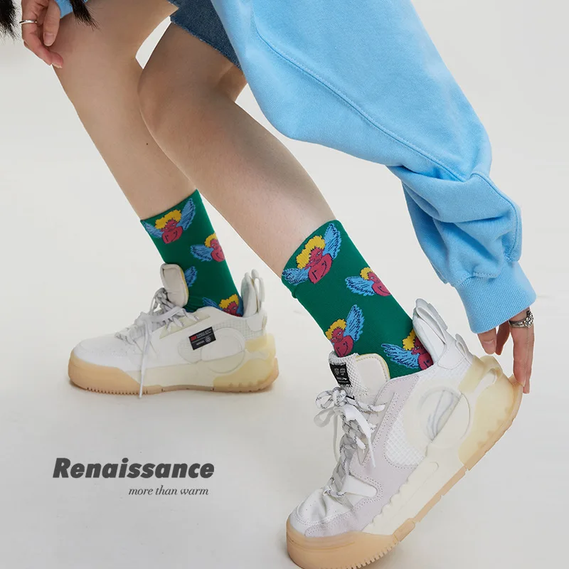 Original Colorful Graffiti Cartoon Girls Socks Autumn Fashion New Children's Cotton Casual Sports Mid-Thigh Socks